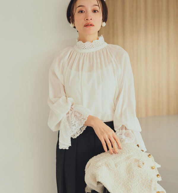  「襟袖レースプチハイネックブラウス」|Tシャツ・カットソー|