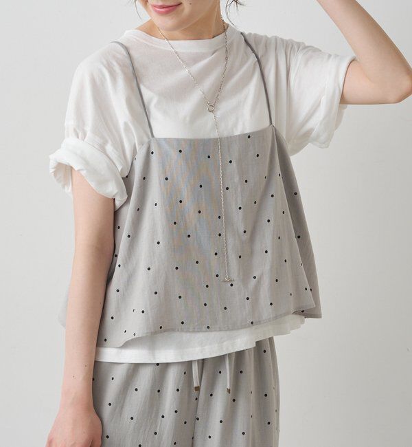  「【セットアップ対応】ドット柄ビスチェ+Tシャツセット」|キャミソール|