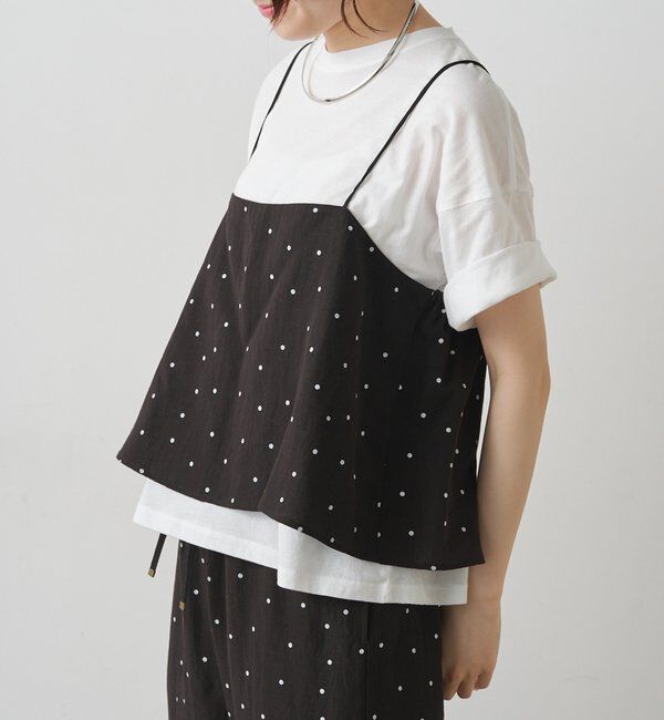  「【セットアップ対応】ドット柄ビスチェ+Tシャツセット」|キャミソール|