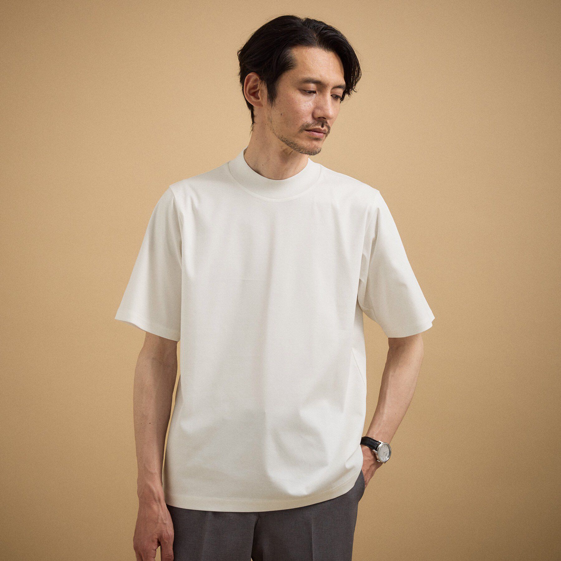 TAKEO KIKUCHI「【接触冷感】アイスクリアコットン モックネック Tシャツ」|Tシャツ・カットソー|