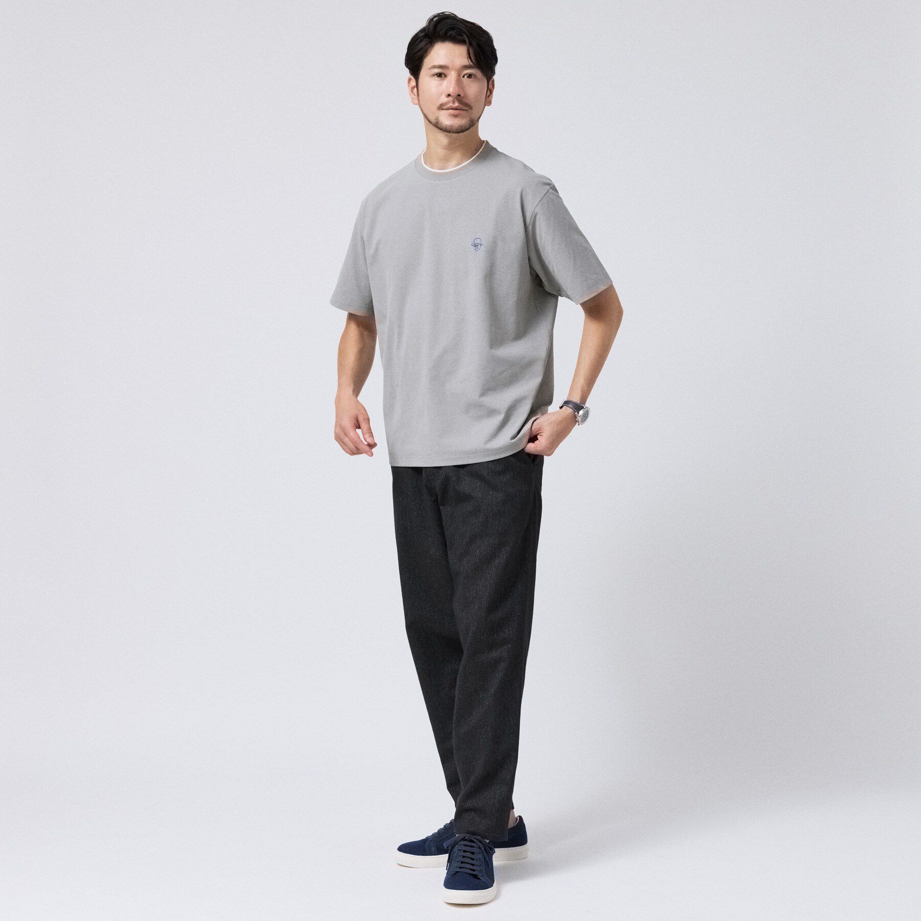 TAKEO KIKUCHI「【汗染み軽減/接触冷感】フェイクレイヤード ワンポイント刺繍Ｔシャツ」|Tシャツ・カットソー|