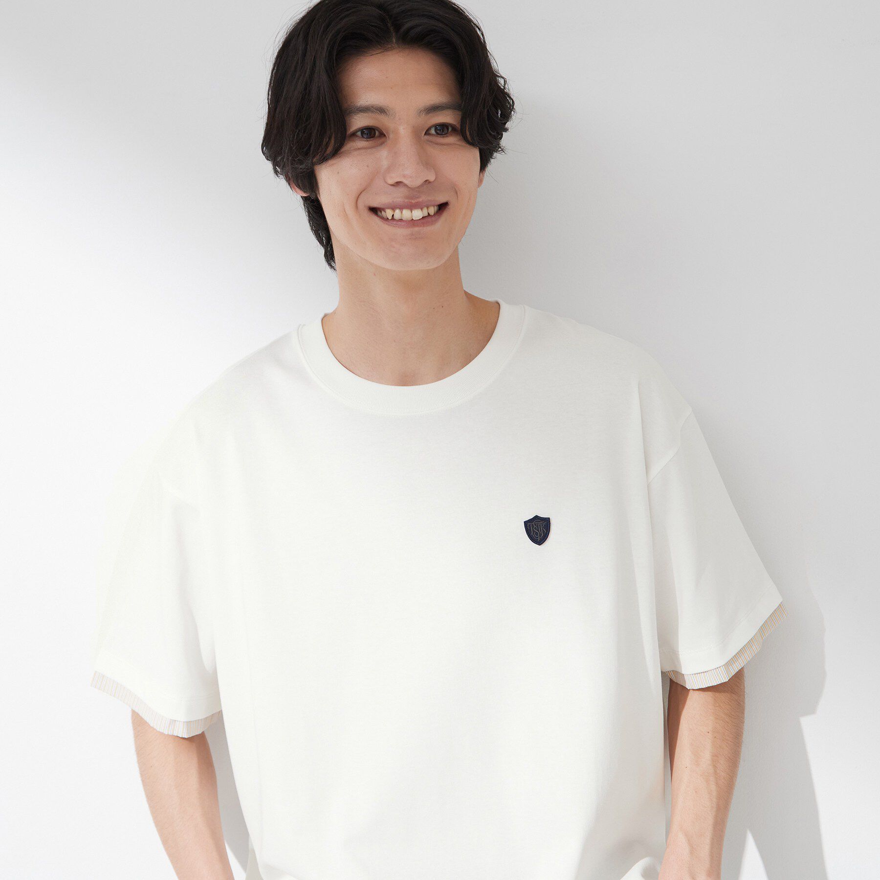 THE SHOP TK「【マシンウォッシャブル】袖レイヤード半袖Tシャツ」|Tシャツ・カットソー|オフホワイト(003