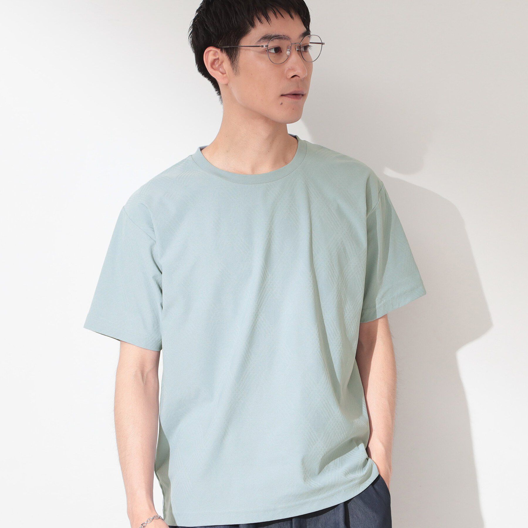 THE SHOP TK「【接触冷感／吸水速乾／UVカット】パーフェクテック リンクス柄 半袖Tシャツ」|Tシャツ・カットソー|サックスブルー(09
