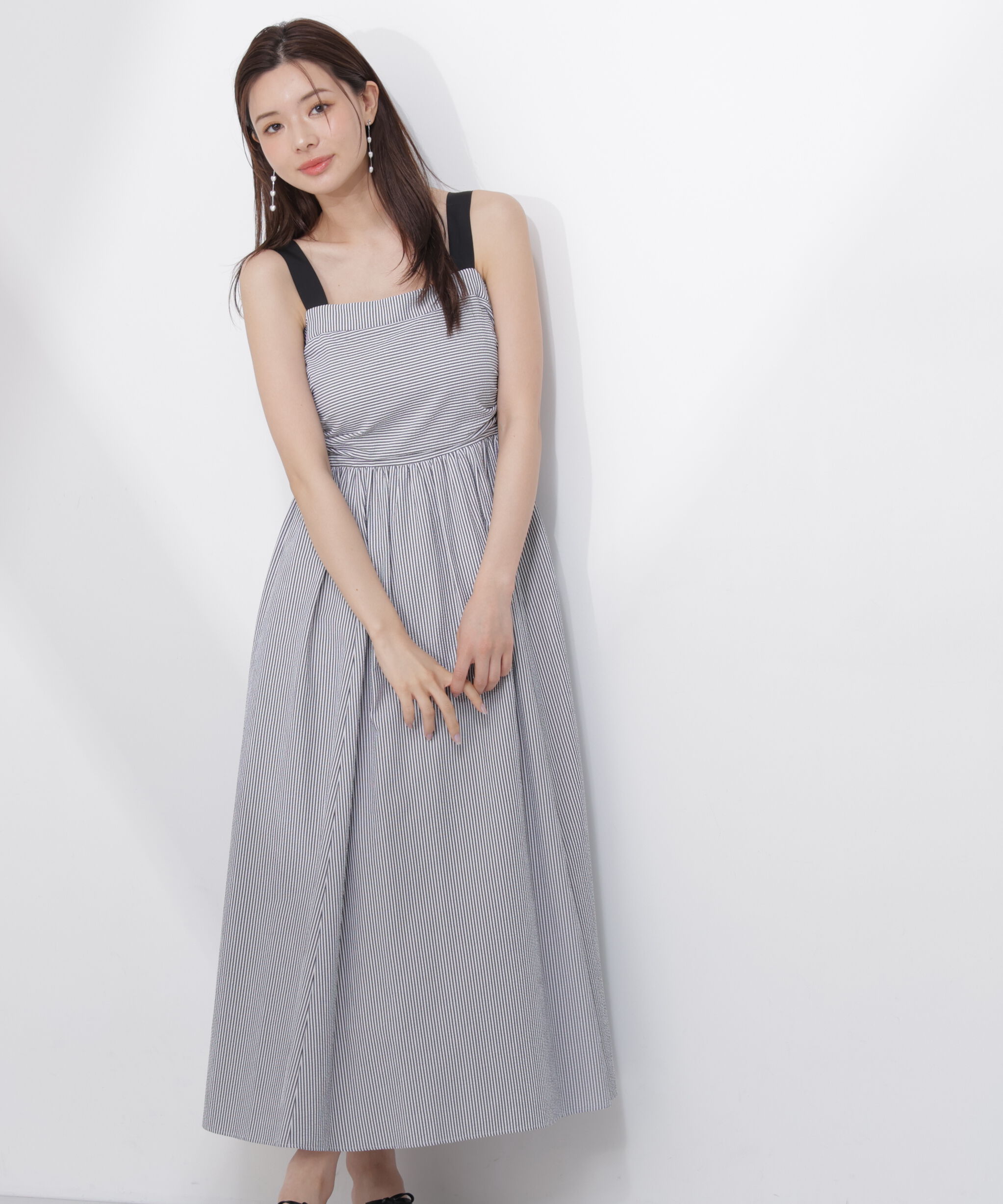 PROPORTION BODY DRESSING「＜中川紅葉さん着用＞ストライプキャミワンピース」|ワンピース|ブラック