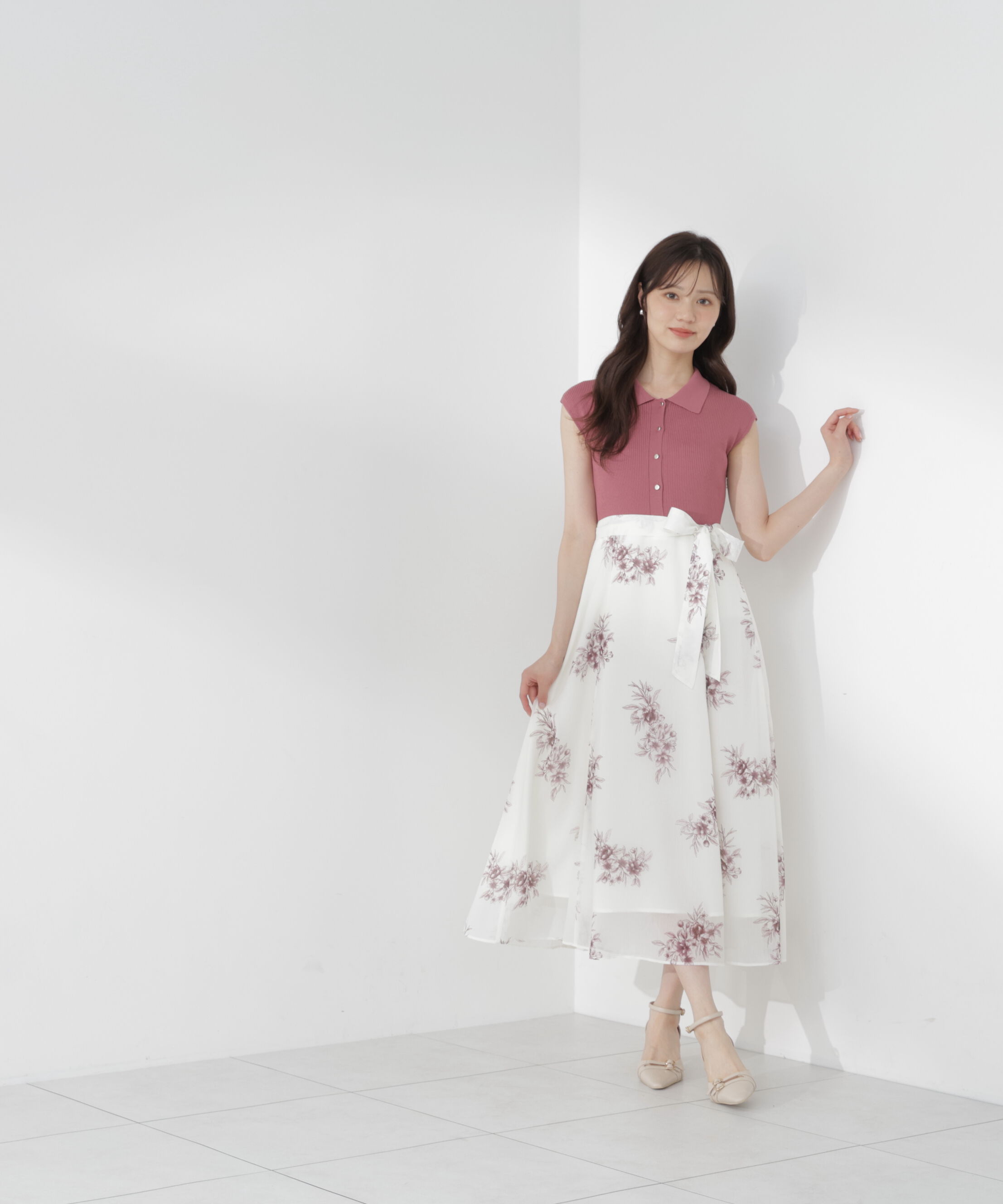 PROPORTION BODY DRESSING「衿付き柄ドッキングニットワンピース」|ワンピース|