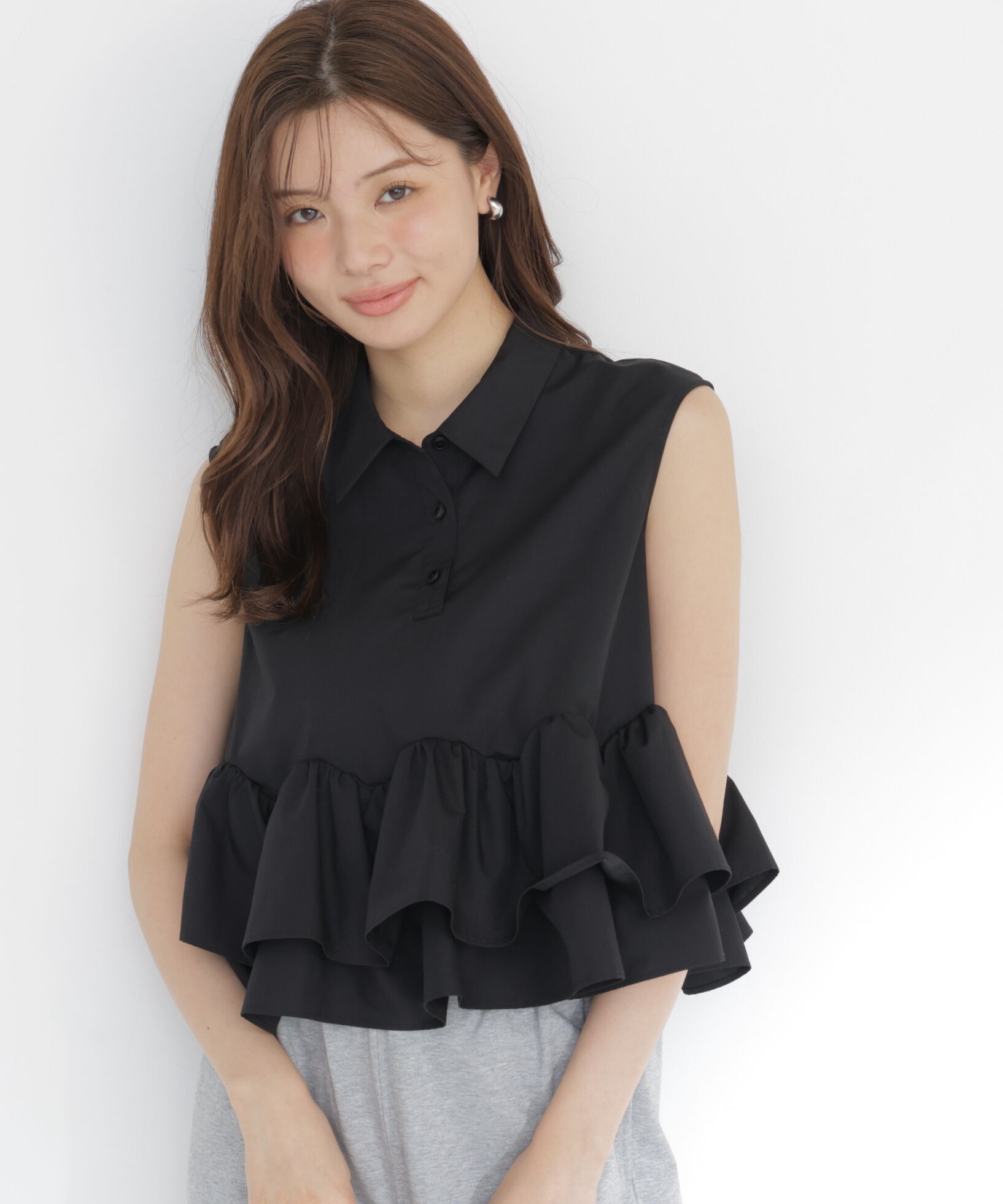 PROPORTION BODY DRESSING「＜a/mie＞フリルヘムブラウス」|シャツ・ブラウス|ブラック