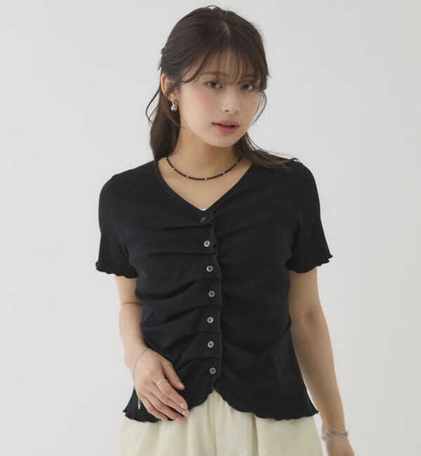 archives「ハーフスリーブフロントタックカットＴＯＰＳ」|Tシャツ・カットソー|BLACK