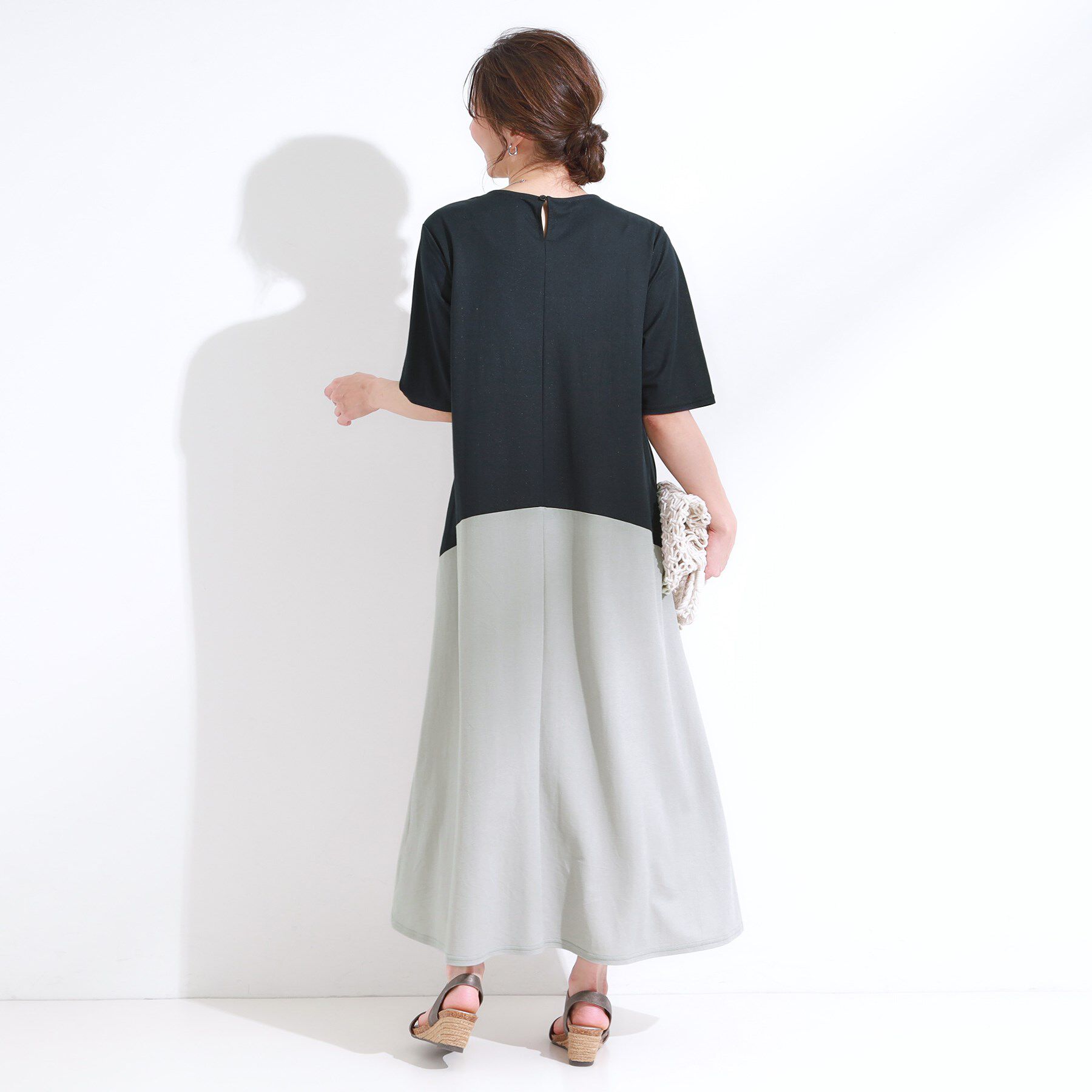 SHOO･LA･RUE「【ひんやり/体型カバー】さらりと着られる バイカラーAラインワンピース」|ワンピース|