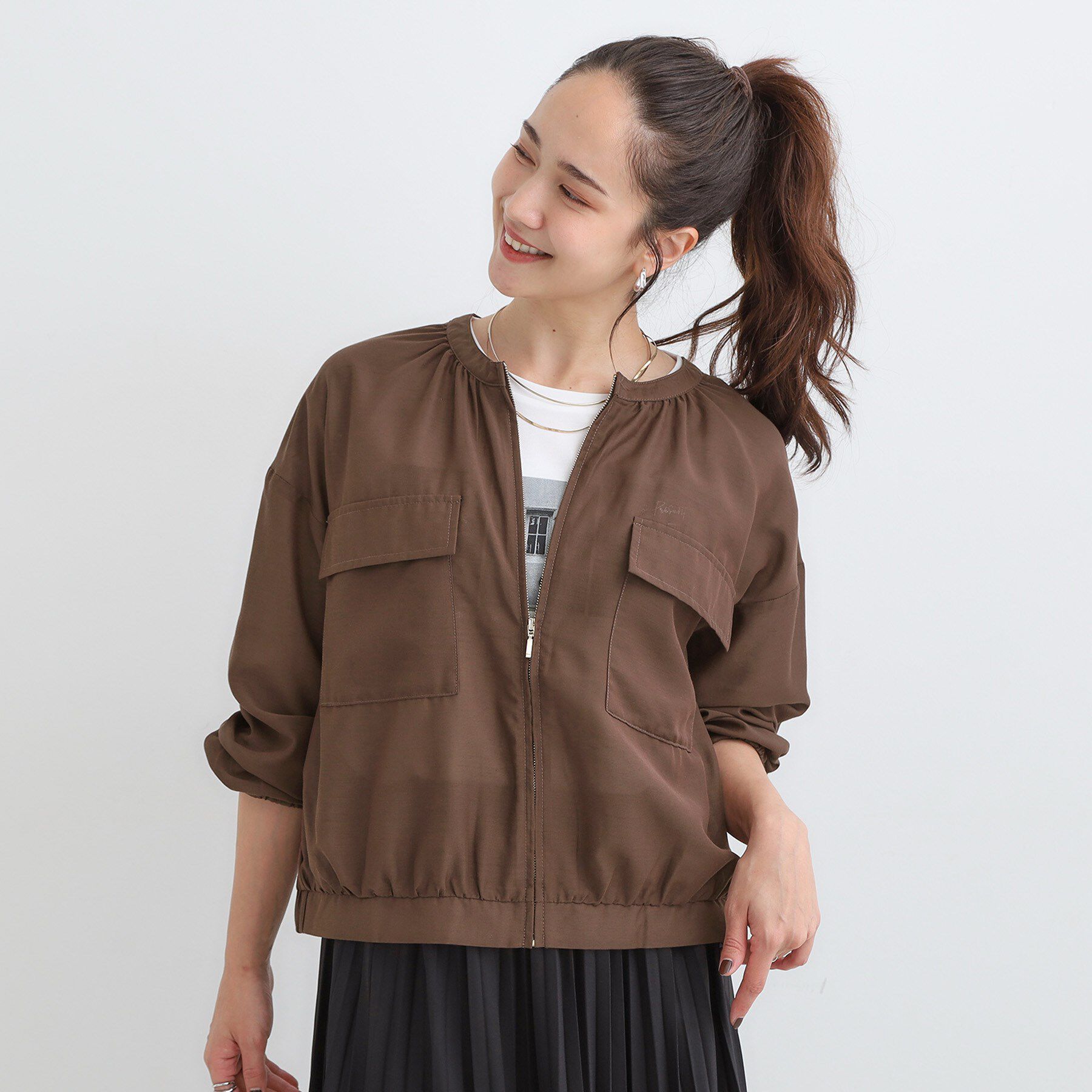 SHOO･LA･RUE「【S-LL】寒暖差のある時期に 大人上品なシアーブルゾン」|ブルゾン・スタジャン|