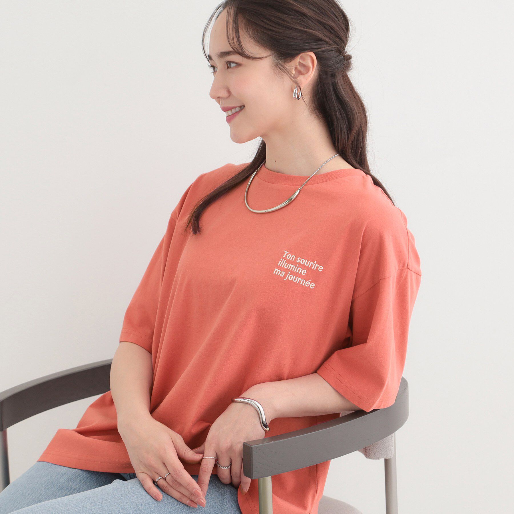 SHOO･LA･RUE「【綿100%/S-LL/プチプラ】ゆるシルエット シンプルTシャツ」|Tシャツ・カットソー|レッド(161)