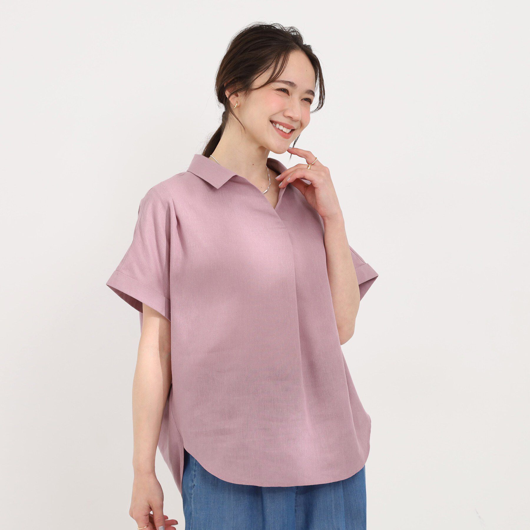 SHOO･LA･RUE「【ひんやり/UV】インせず着られる フレンチリネンスキッパーシャツ」|シャツ・ブラウス|