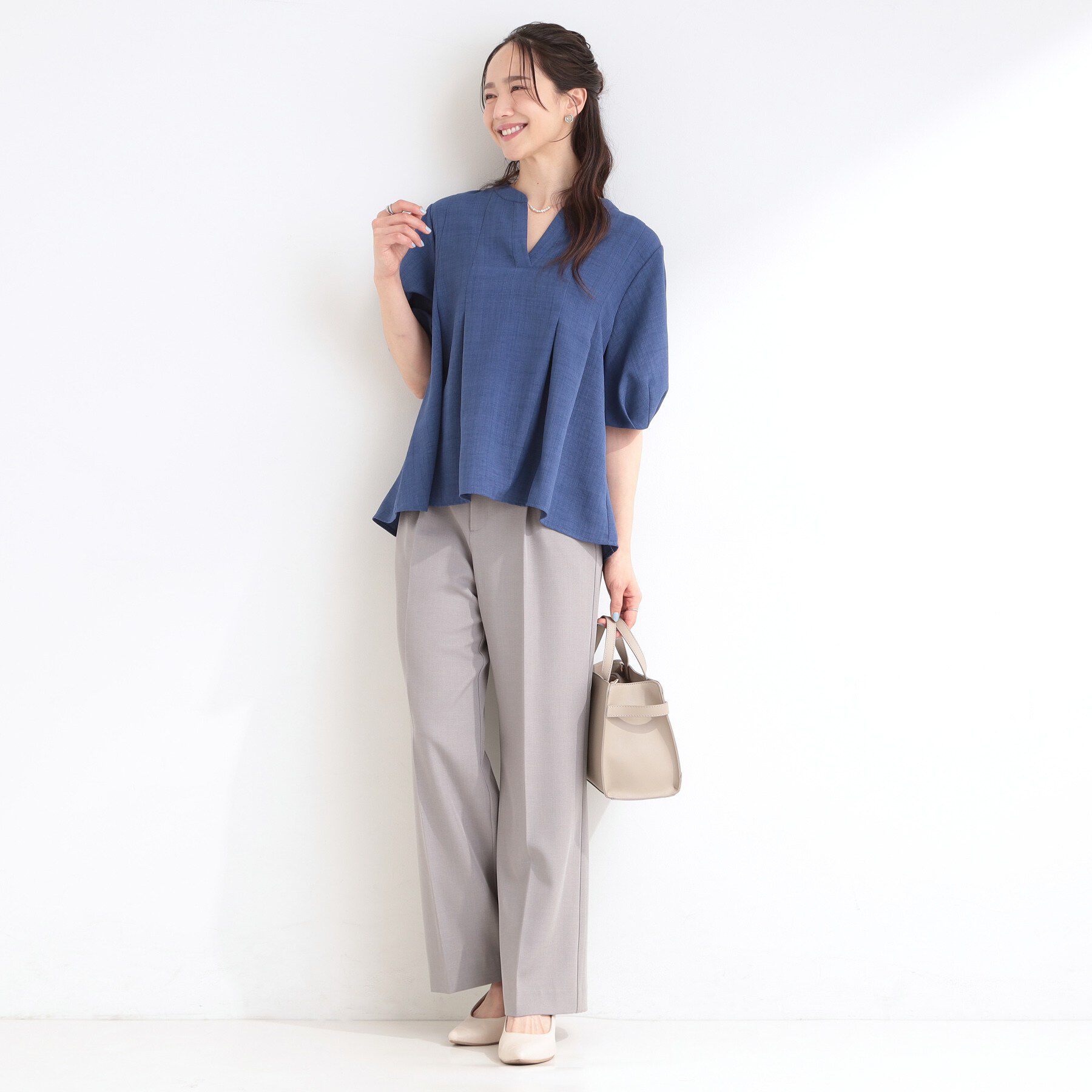 SHOO･LA･RUE「【高レビュー/洗濯後しわになりにくい/インせず着られる】自然に体型カバー 麻調ペプラムブラウス」|シャツ・ブラウス|