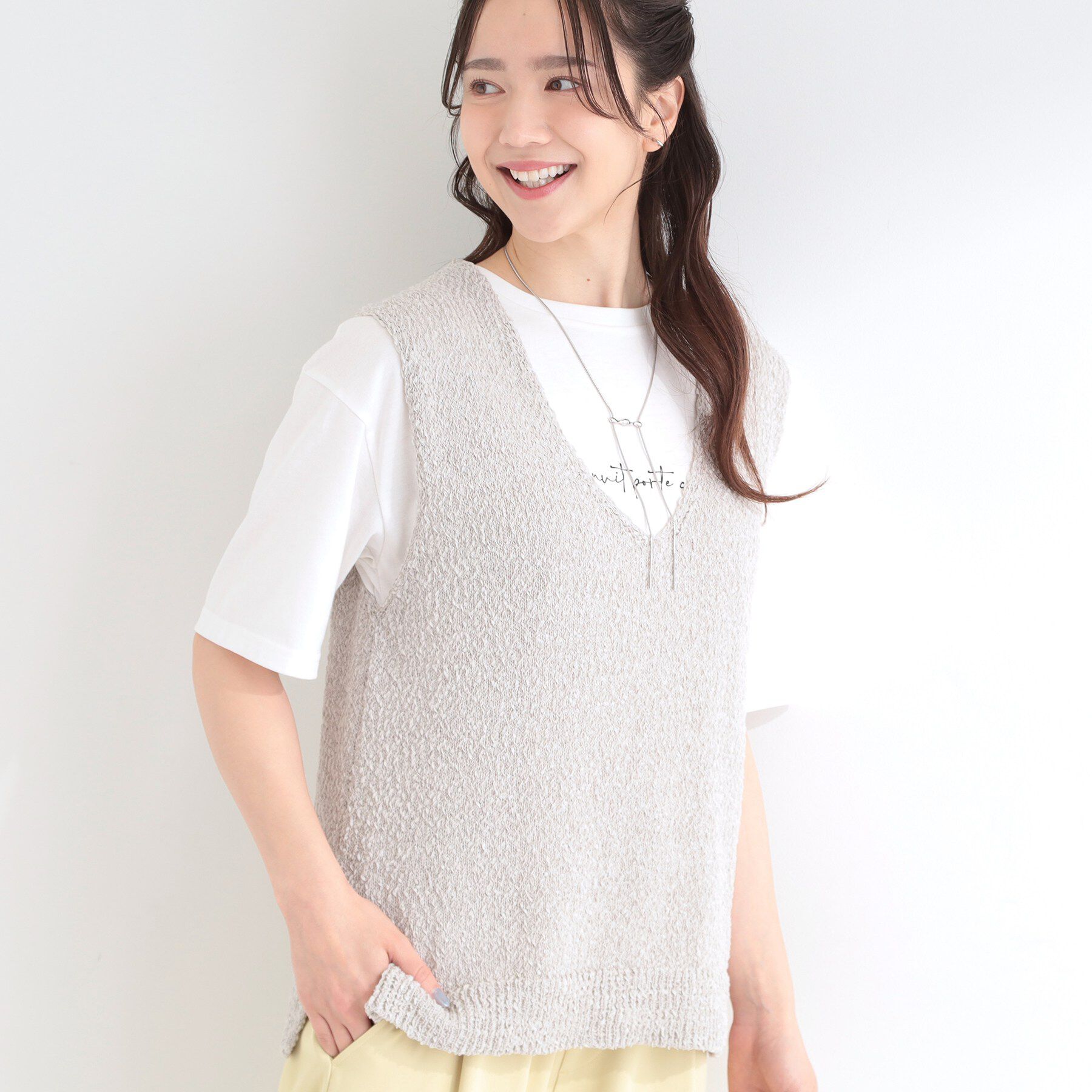 SHOO･LA･RUE「【2点セット/S-LL】ニットベスト＆ロゴTシャツSET」|その他|ライトグレー(011