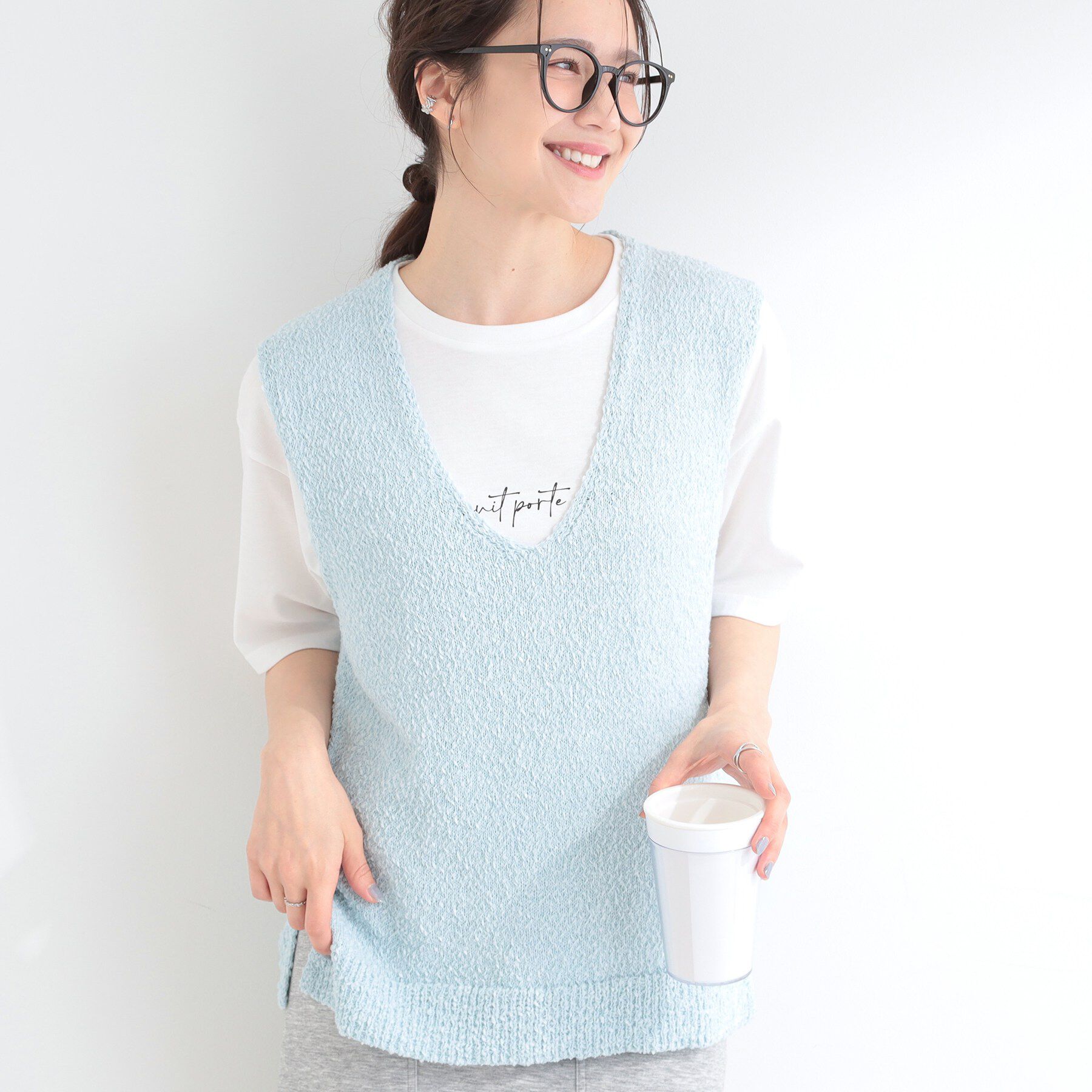 SHOO･LA･RUE「【2点セット/S-LL】ニットベスト＆ロゴTシャツSET」|その他|ブルー(091)