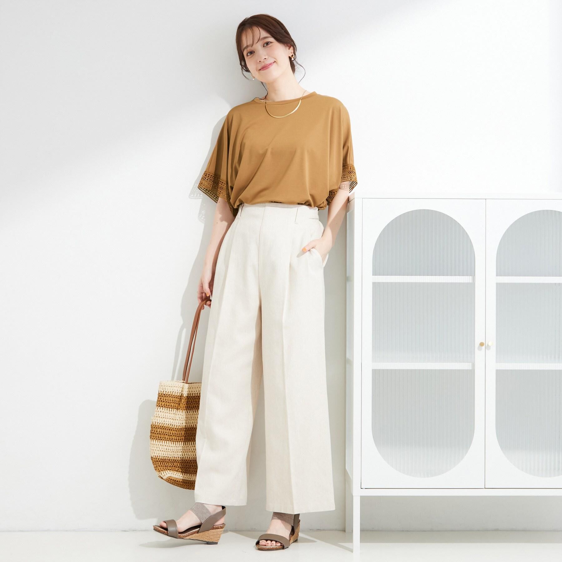 SHOO･LA･RUE「【2点セット/S-LL】迷わず着られる 麻調ビスチェ＋ワイドパンツセット」|スーツ|