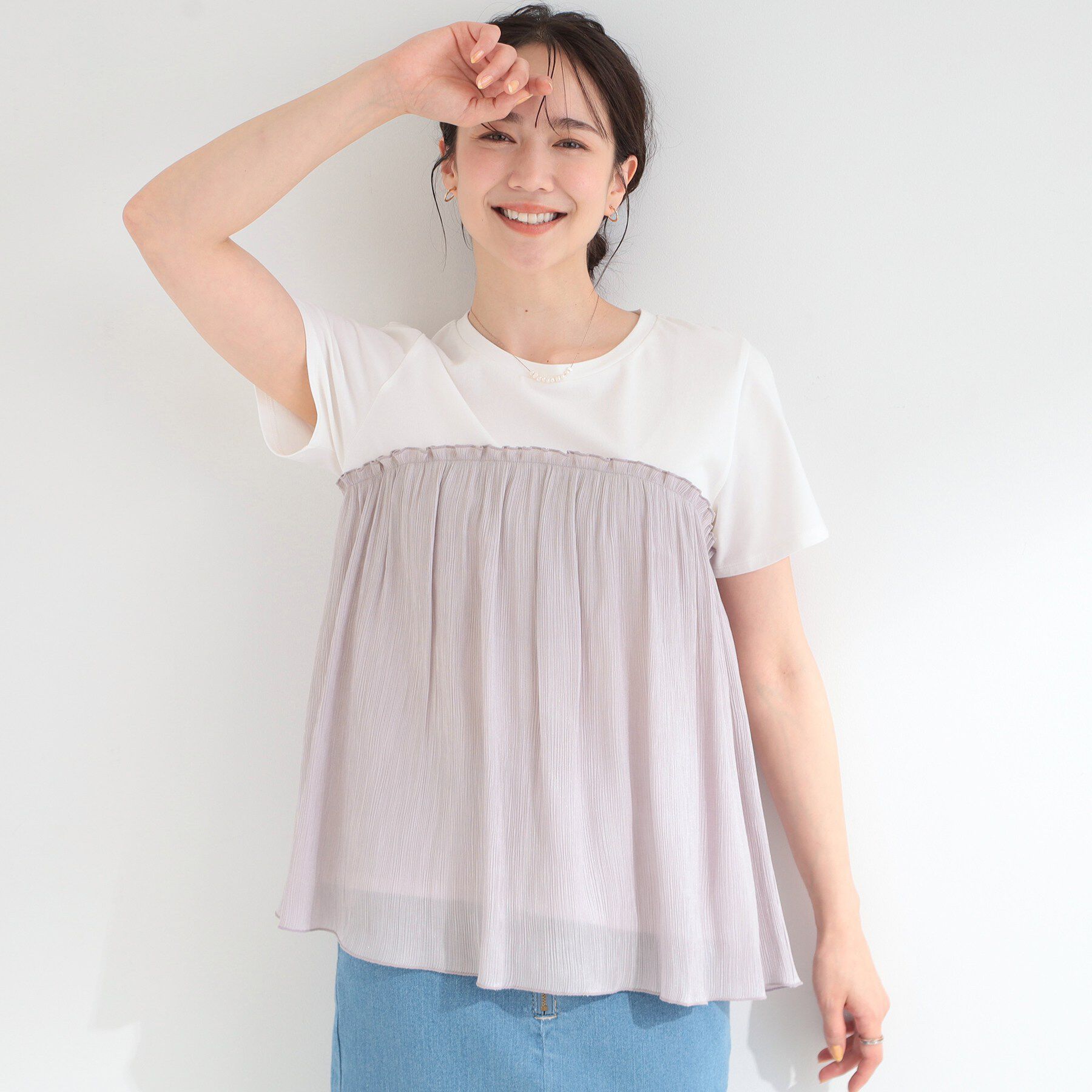 SHOO･LA･RUE「【ひんやり】1枚でインせず決まる きらきらビスチェ風Tシャツ」|Tシャツ・カットソー|