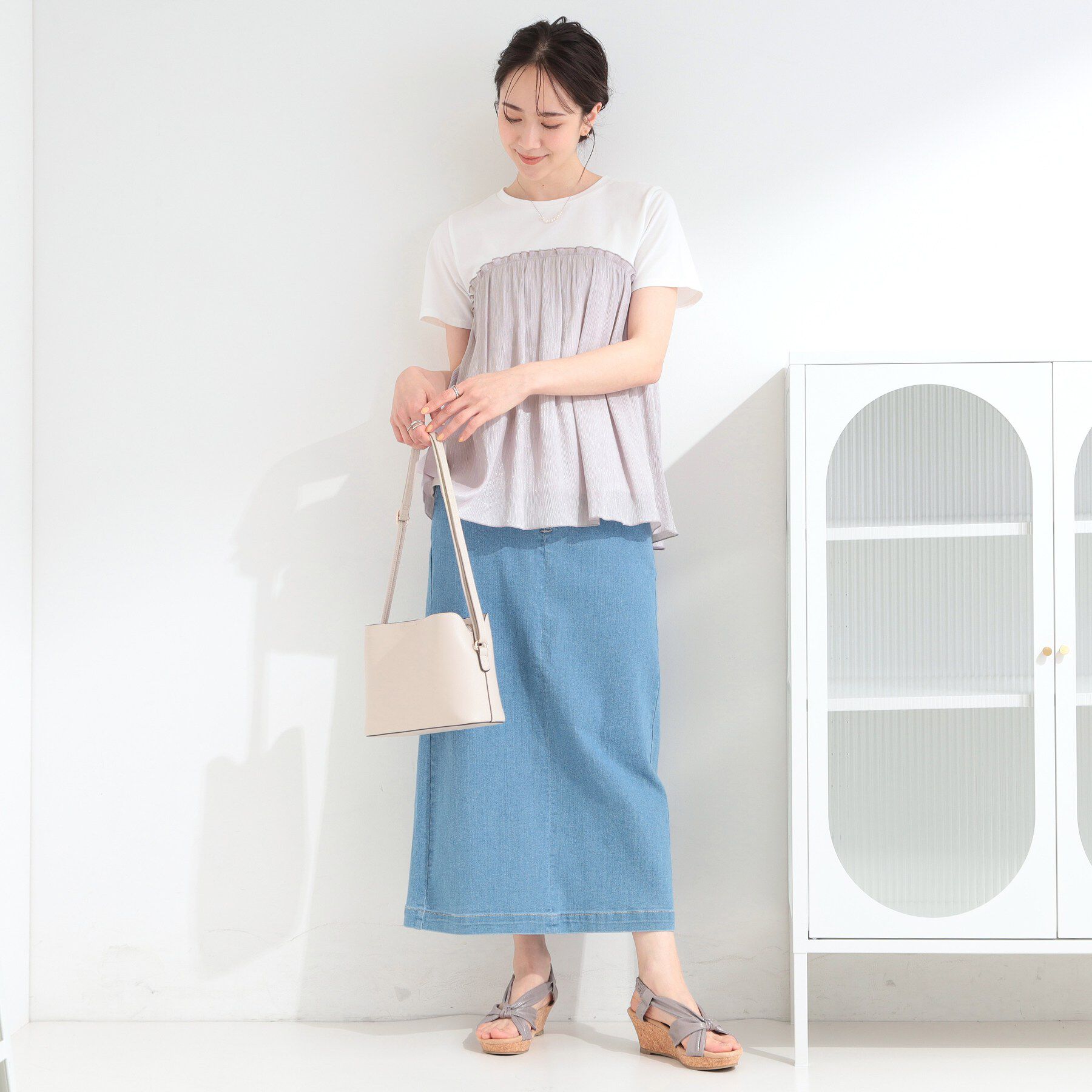 SHOO･LA･RUE「【ひんやり】1枚でインせず決まる きらきらビスチェ風Tシャツ」|Tシャツ・カットソー|