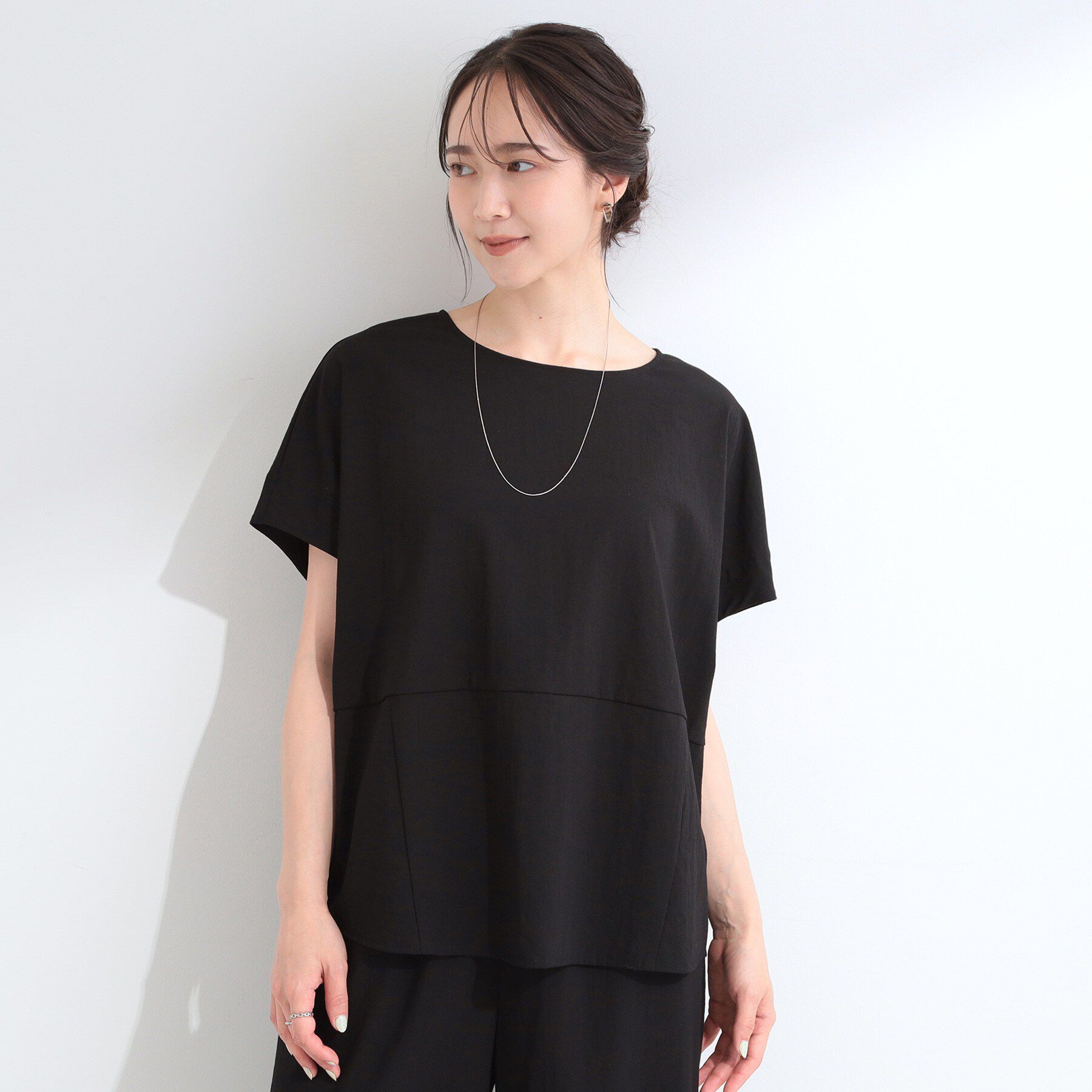 SHOO･LA･RUE「【洗濯機可/セットアップ可】軽凛(かろりん) シンプル上品 ひんやり切替コクーントップス」|Tシャツ・カットソー|