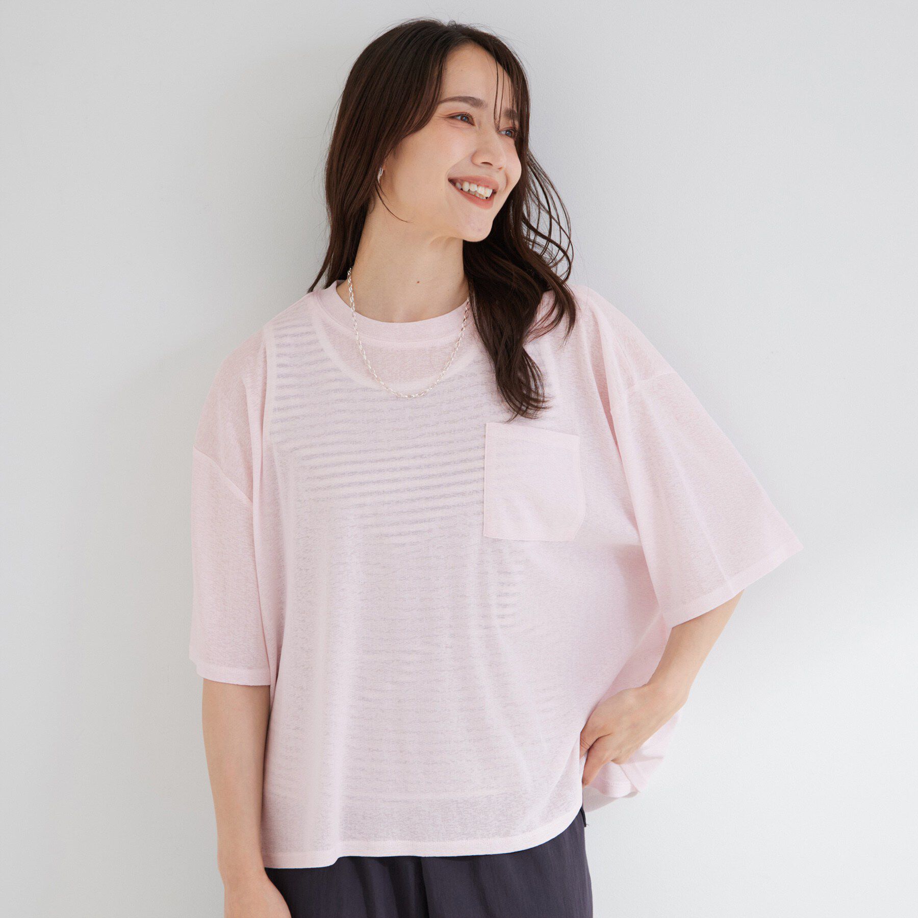 SHOO･LA･RUE「【S-LL/洗濯機可/体型カバー】ゆるっとこなれる 大人のシアースラブTシャツ」|Tシャツ・カットソー|