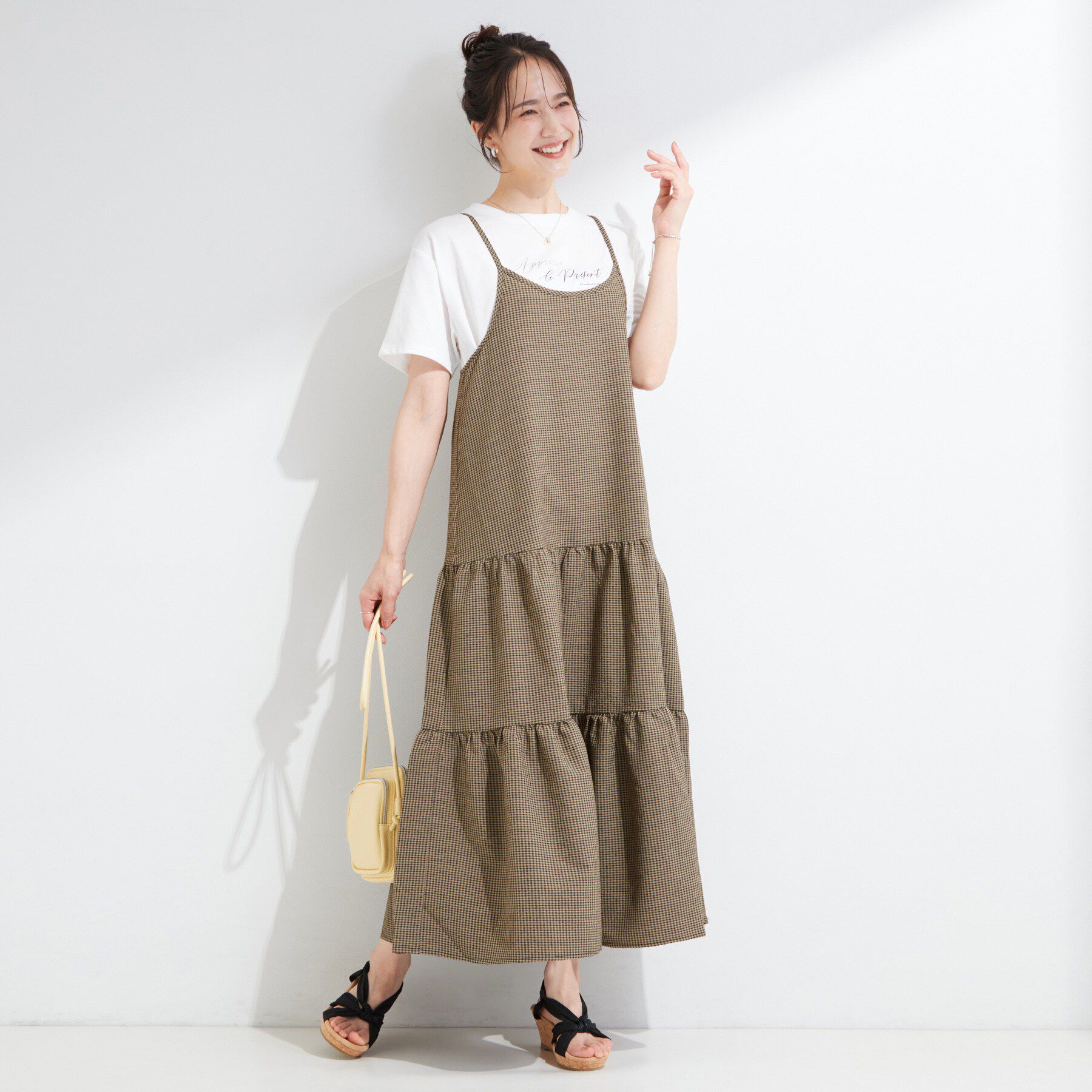 SHOO･LA･RUE「【S-LL/洗濯機可】ほんのり甘いチェック柄 ティアードキャミワンピース」|ワンピース|