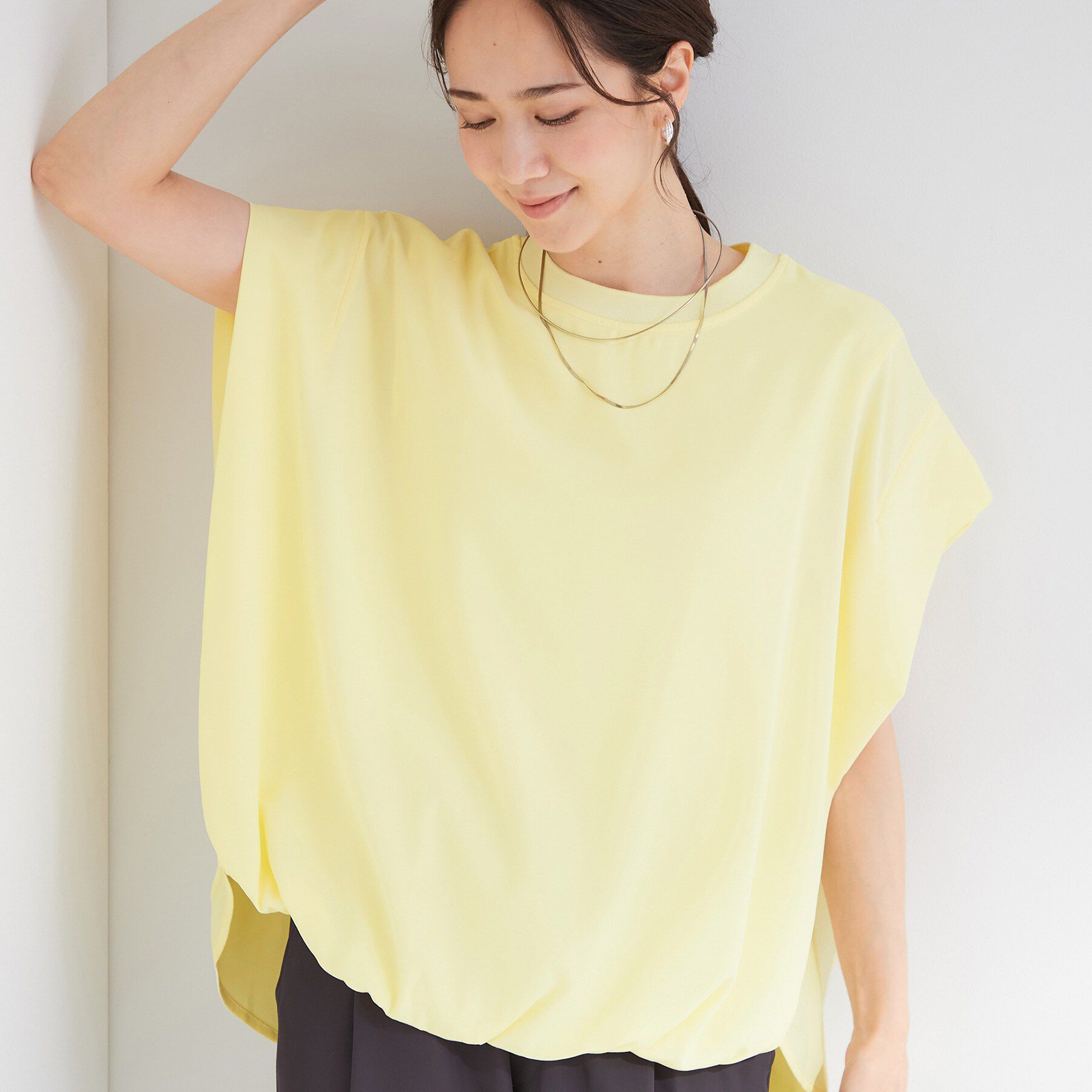 SHOO･LA･RUE「【洗濯機可/体型カバー】インしてる風 ふんわり裾バルーントップス」|Tシャツ・カットソー|ライトイエロー(03