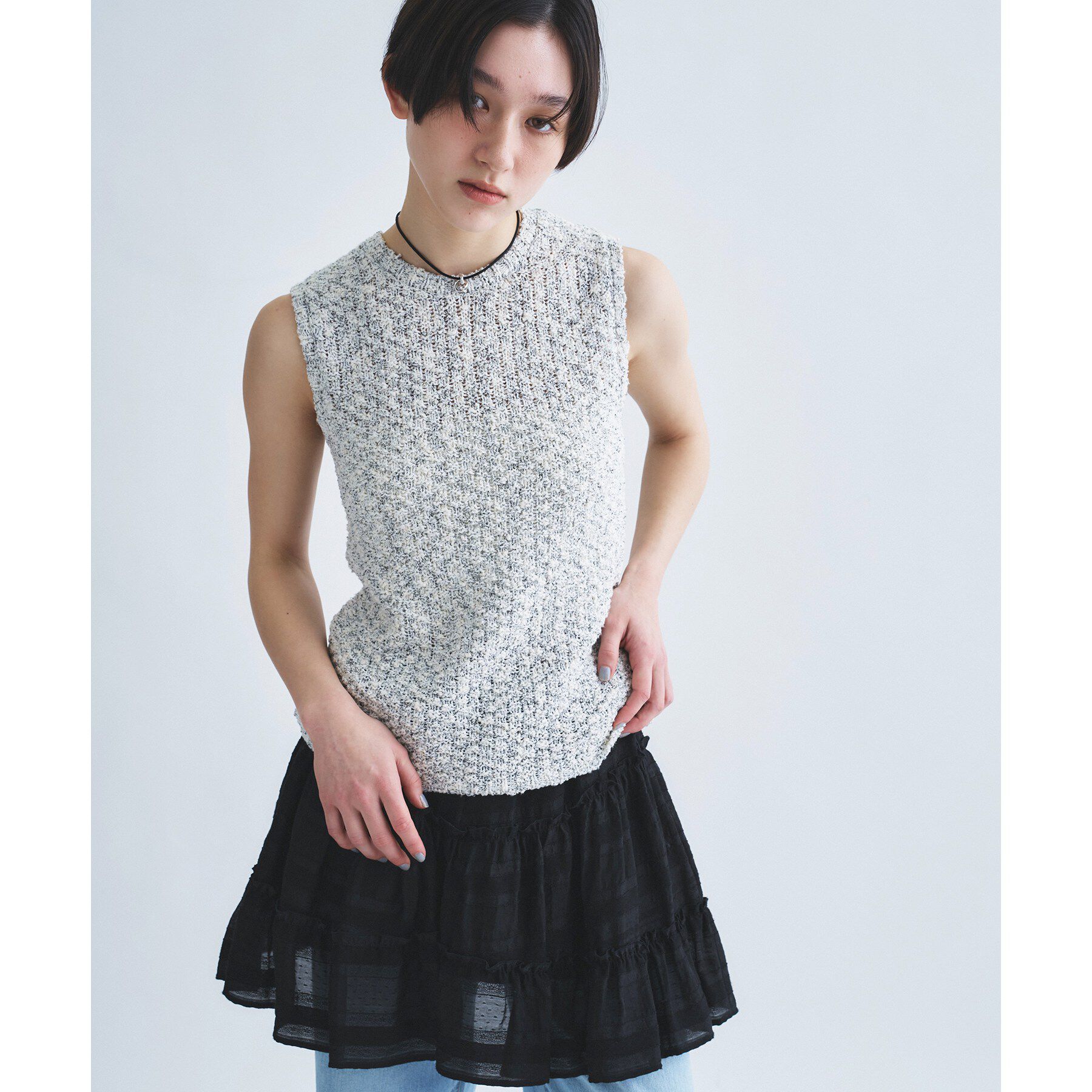 CODE A「cloudy open back tank」|ニット・セーター|ライトグレー(011