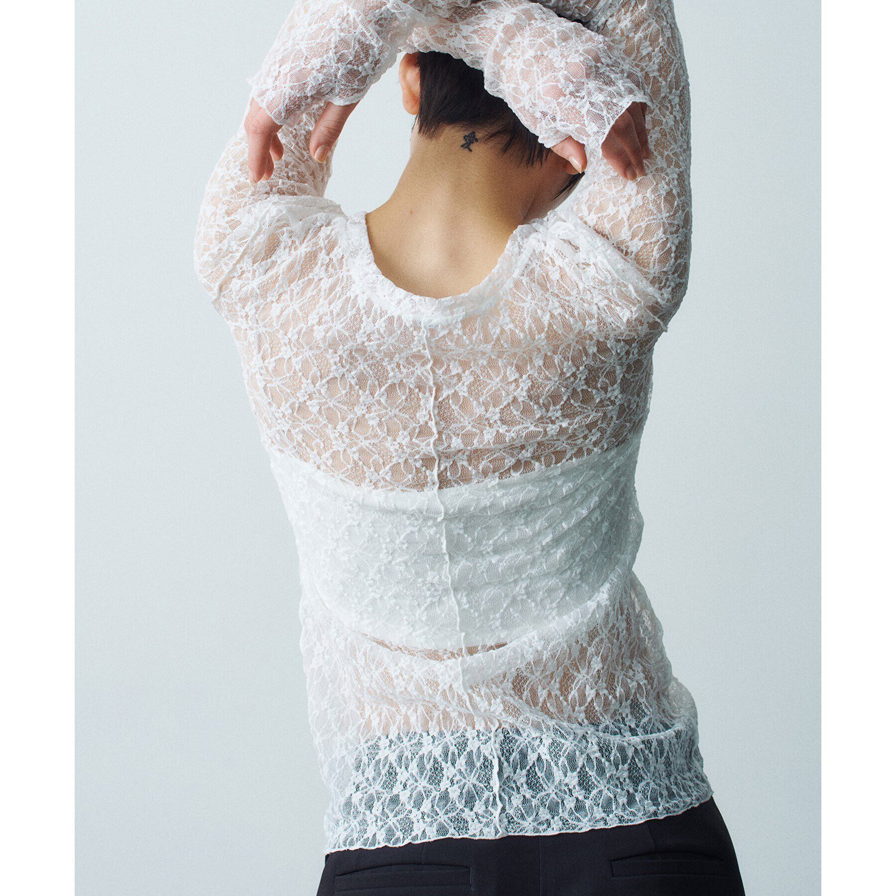 CODE A「【ReRe】stretch lace tops」|Tシャツ・カットソー|ホワイト(001)