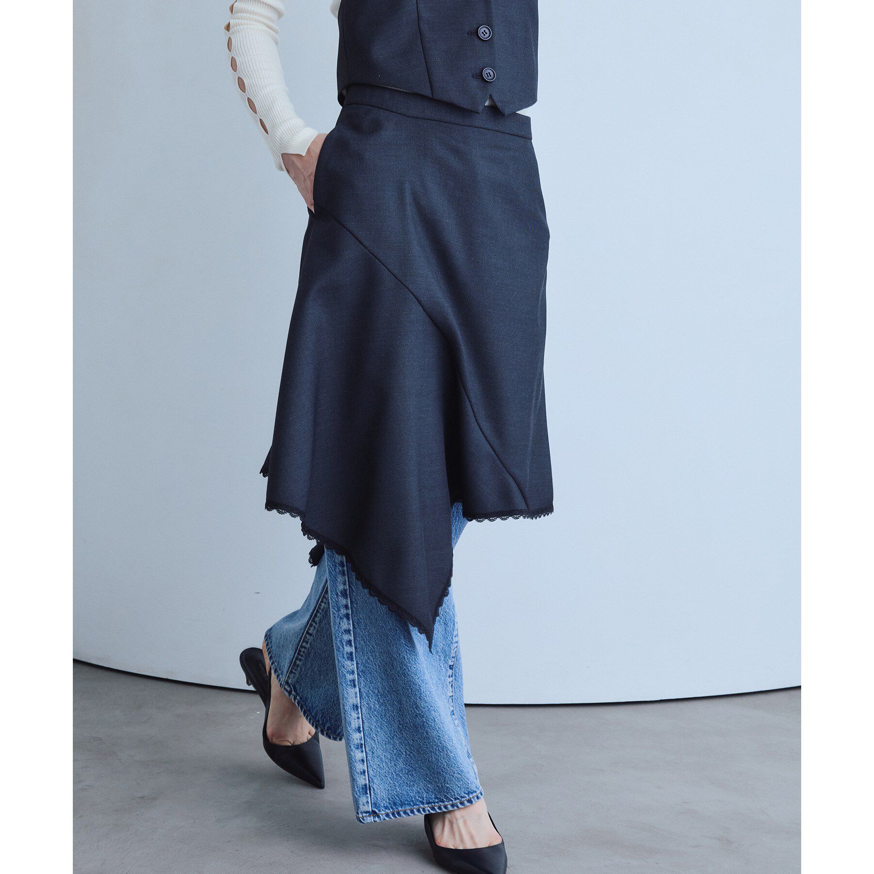 CODE A「asymmetric lace hem skirt」|スカート|