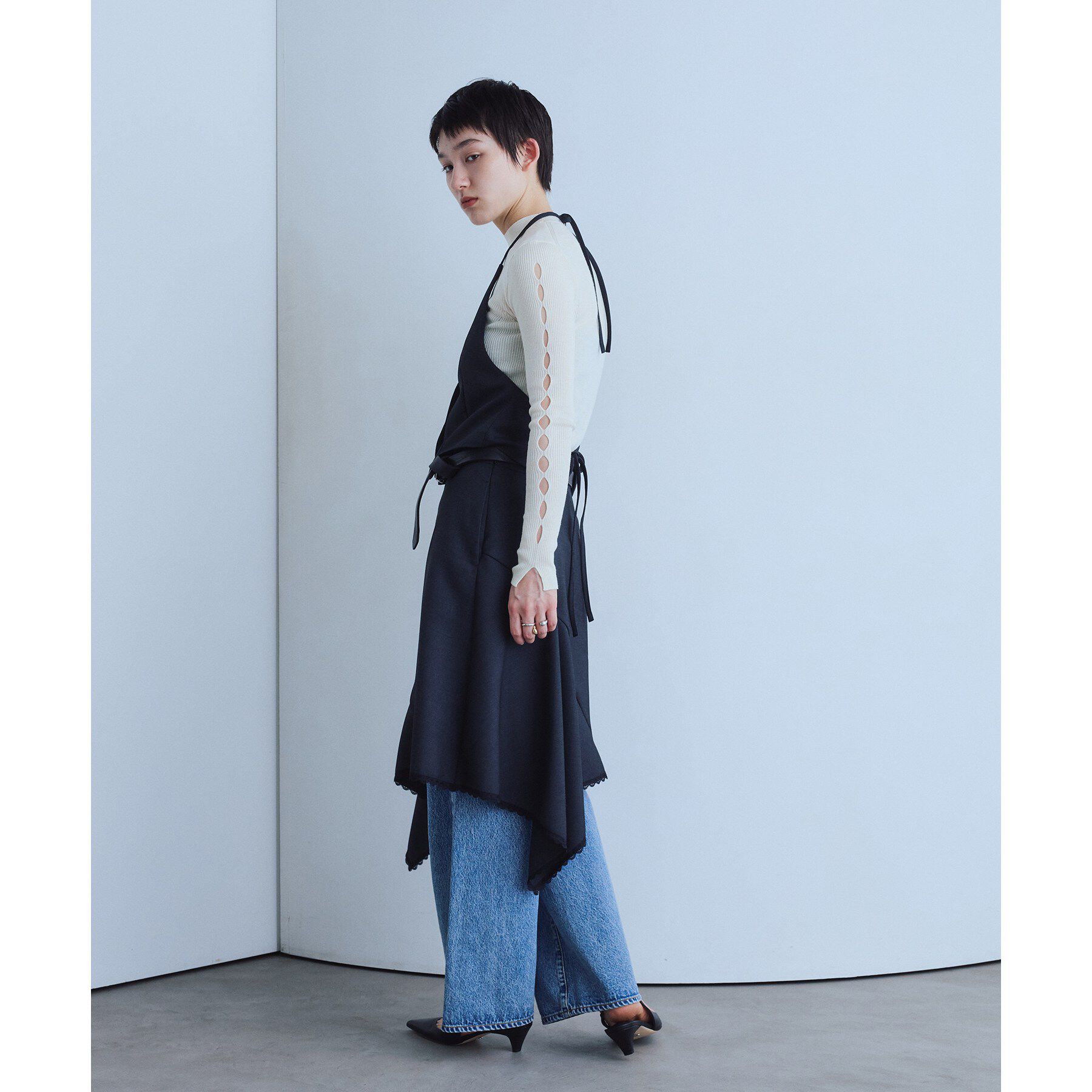 CODE A「asymmetric lace hem skirt」|スカート|