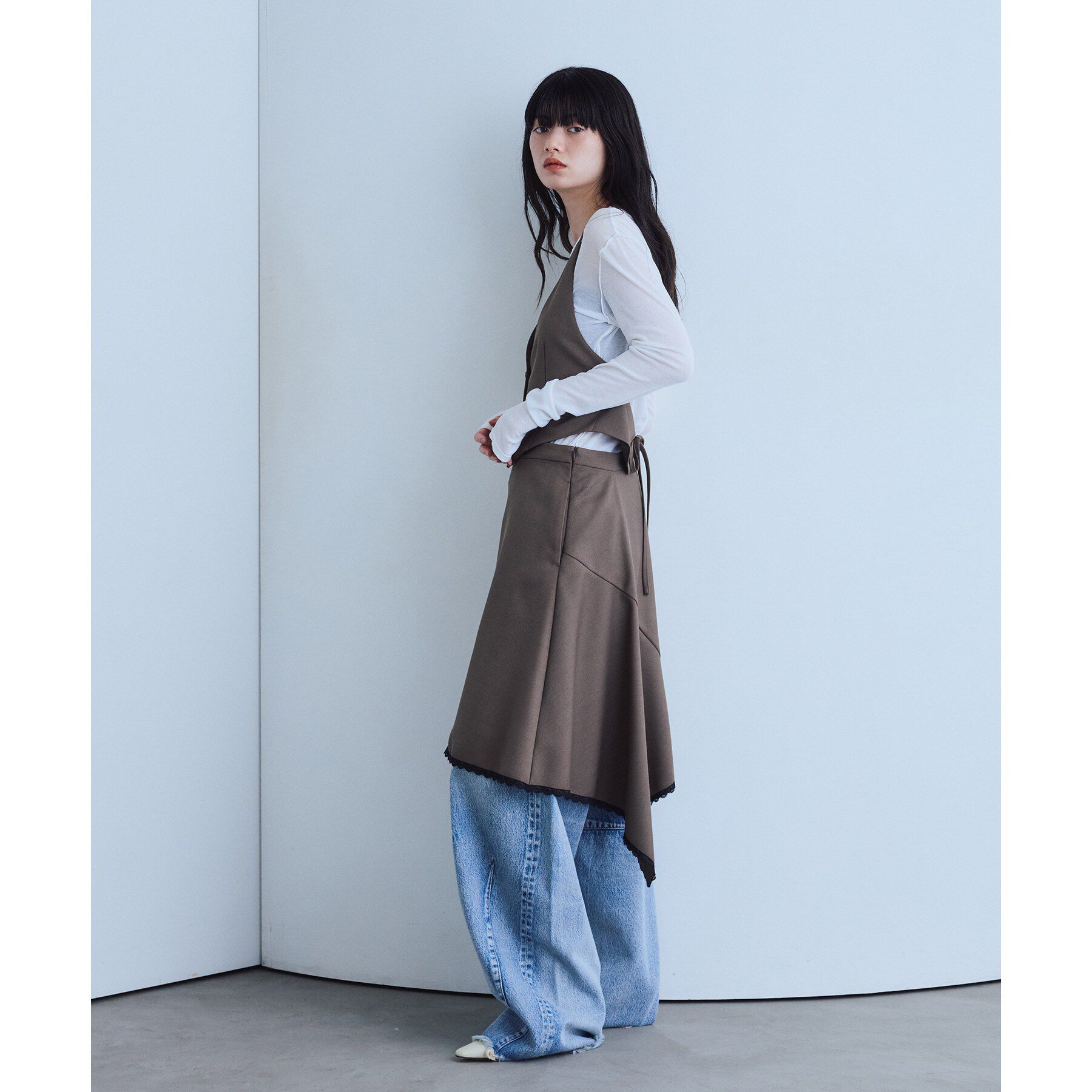 CODE A「asymmetric lace hem skirt」|スカート|