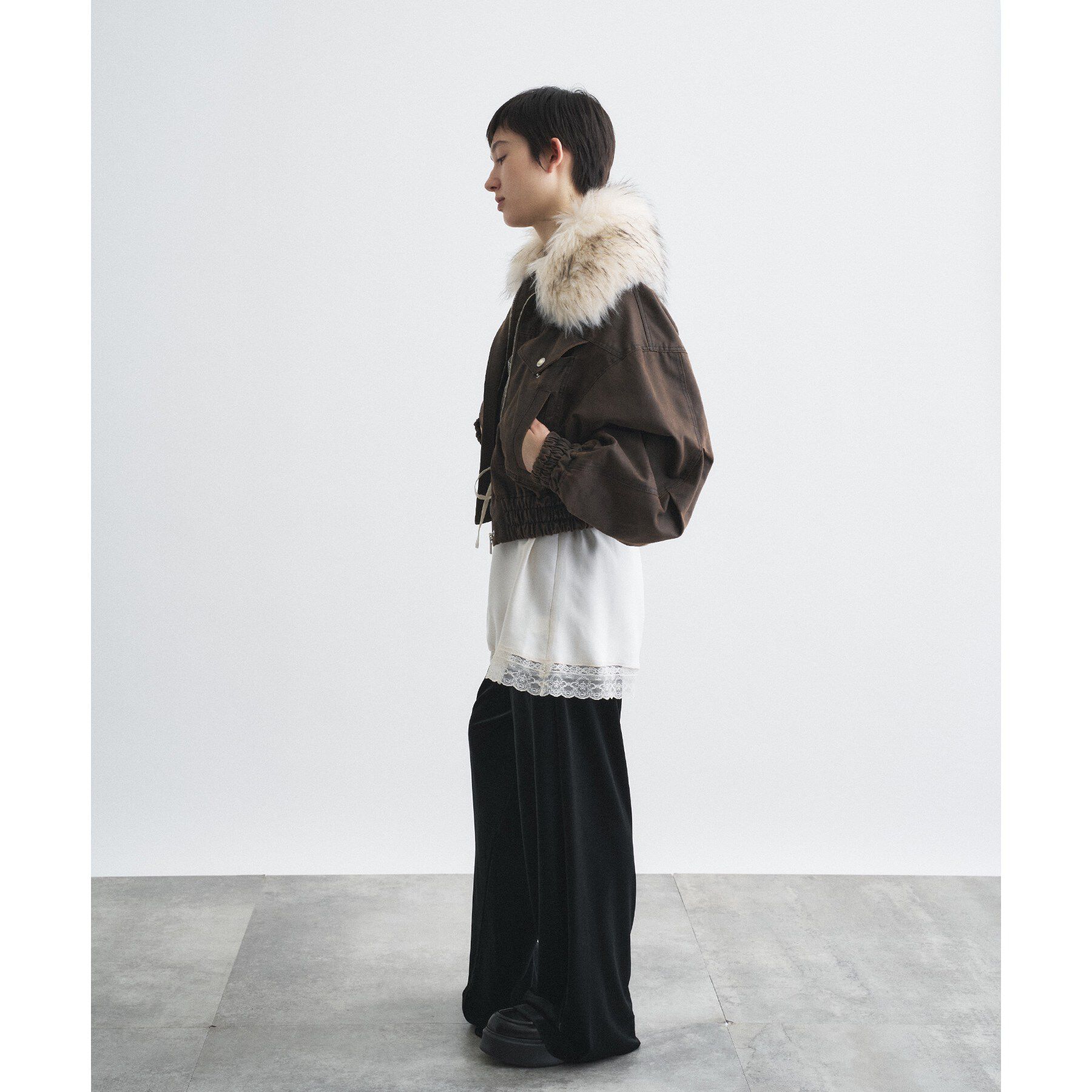 CODE A「SYSTEM｜ WASHED BOMBER JACKET  WITH HAIRY COLLAR」|テーラードジャケット|