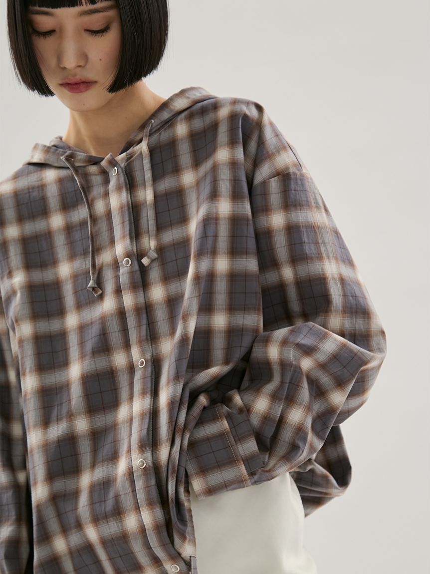 emmi atelier「チェックフーディーシャツ」|シャツ・ブラウス|