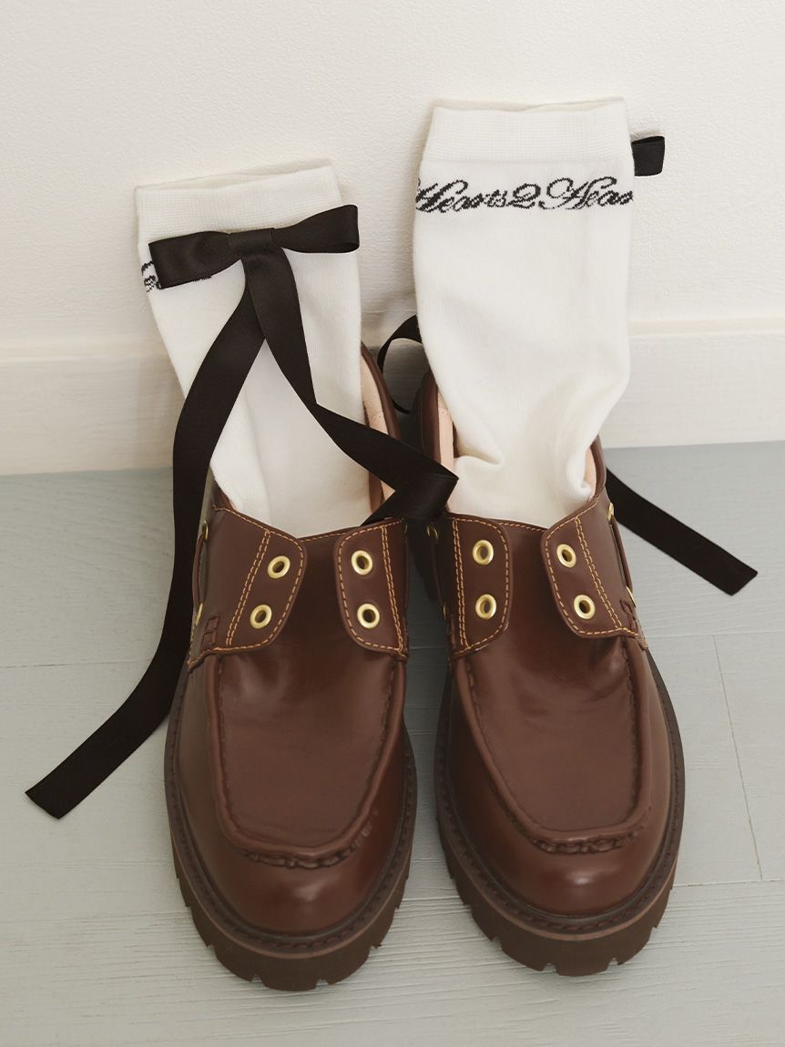 LILY BROWN「【LILY BROWN&times;Hearts2Hearts】リボンロゴハイソックス」|ソックス|WHT