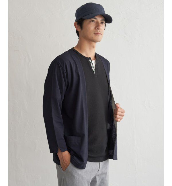 ikka「DRYメッシュバイカラー7分袖カーディガン」|カーディガン|