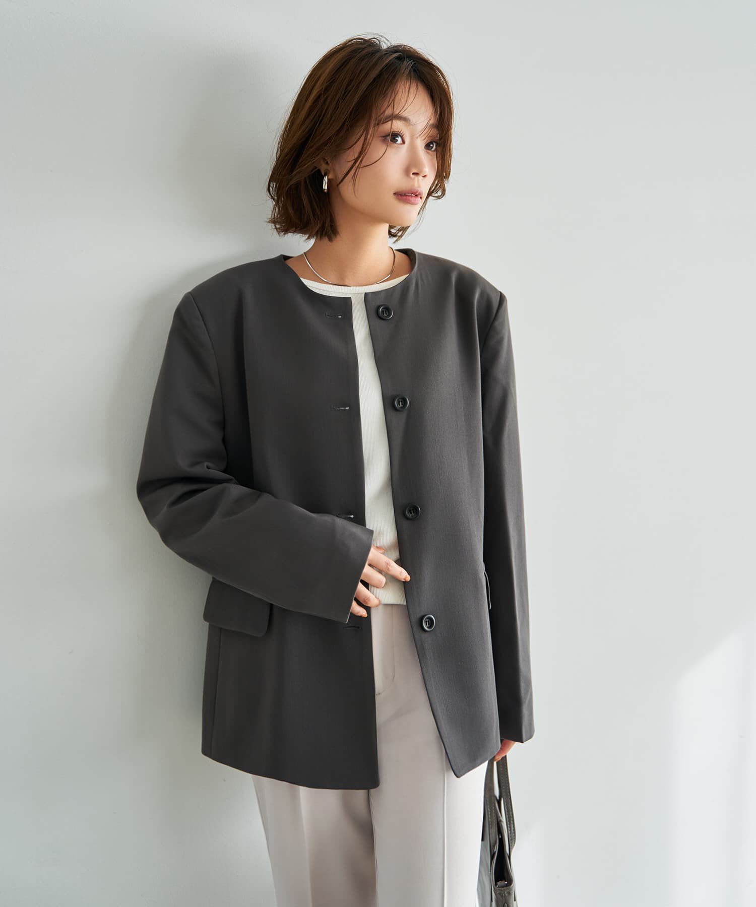 STYLE DELI「【LUXE】ラウンドネックノーカラージャケット」|ノーカラージャケット|
