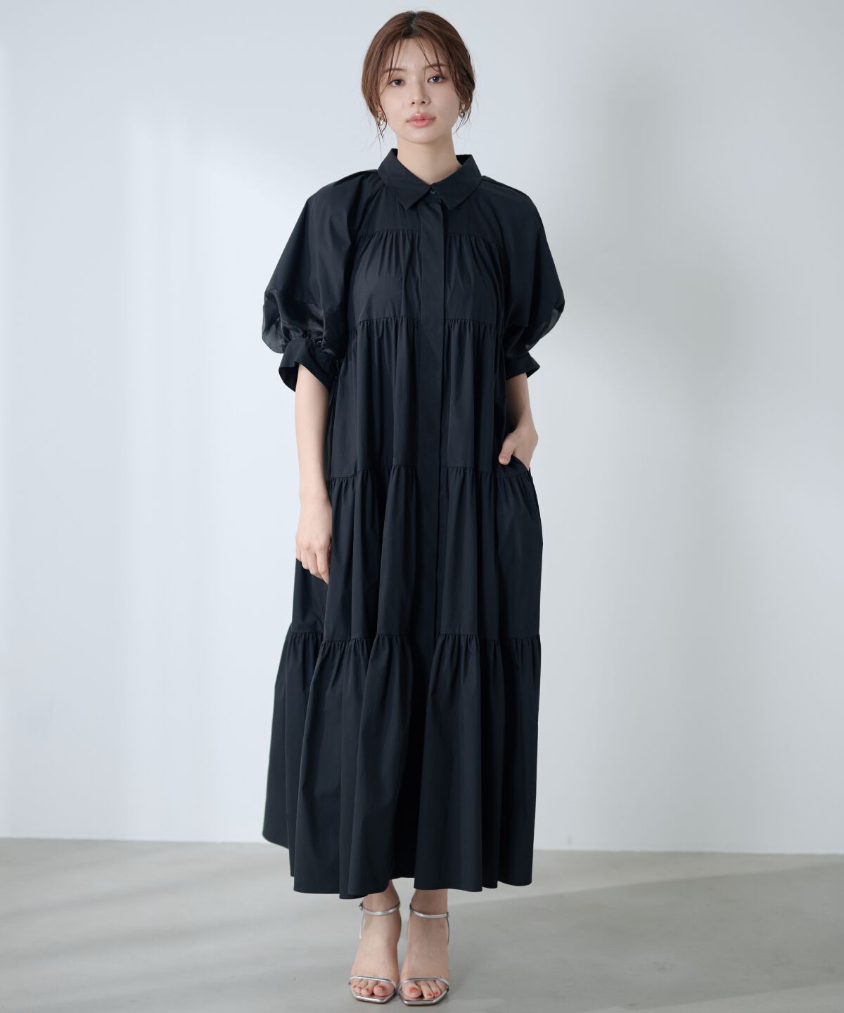 アンドクチュール「袖シアーシャツワンピース」|ワンピース|