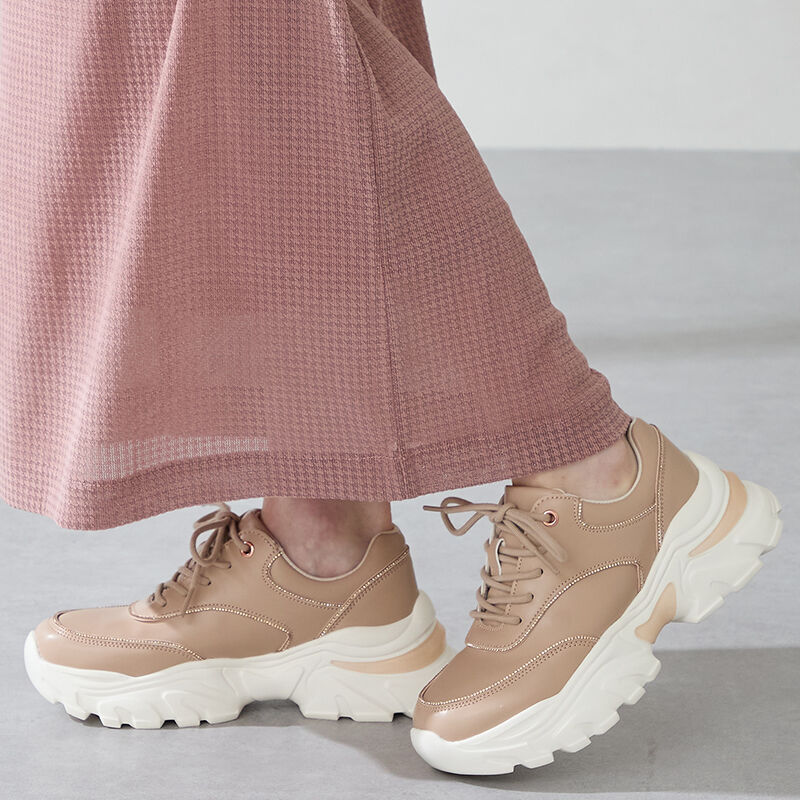 ORiental TRaffic「 ラインストーン 切替 ダッド スニーカー /OT3769 厚底」|スニーカー|BEIGE
