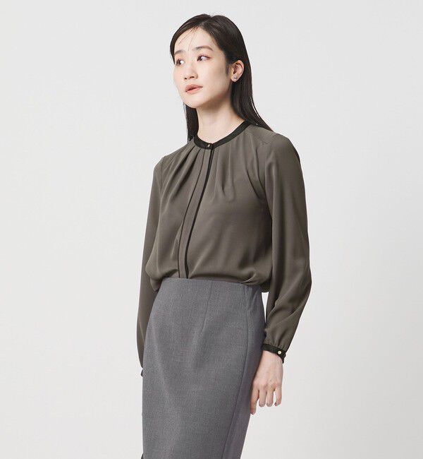 UNITED ARROWS「バイカラー パイピング ブラウス ‐ウォッシャブル‐」|シャツ・ブラウス|DK.GRAY