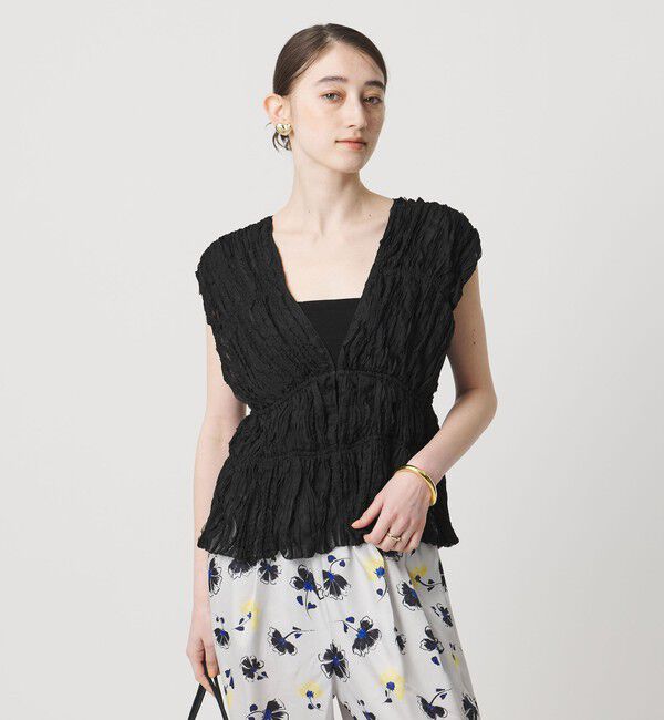 UNITED ARROWS「シャーリング フリル ベスト」|ベスト・ジレ|BLACK