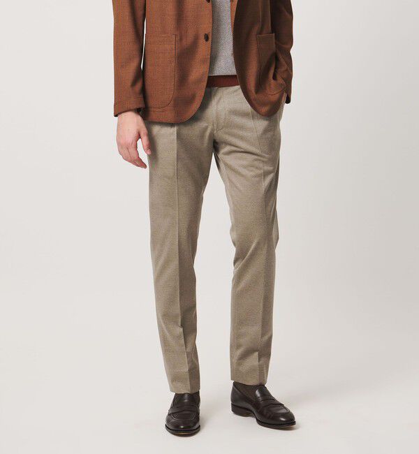 UNITED ARROWS「ジャージー スリムテーパード サイドシャーリング 1プリーツ スラックス」|スラックス|BEIGE