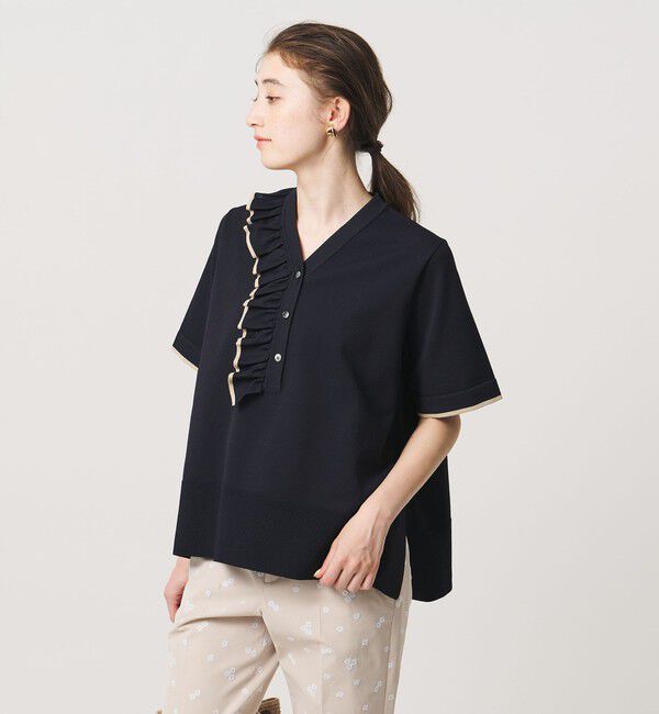 UNITED ARROWS「ミニマル フリル ショートスリーブ ニット」|ニット・セーター|