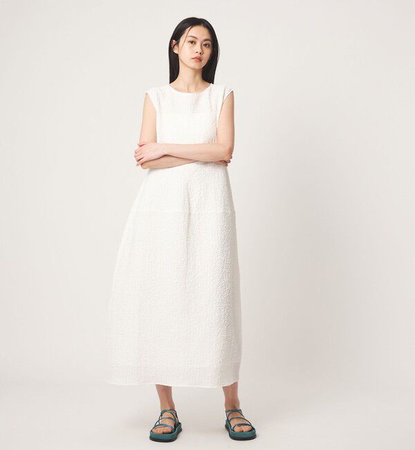 EMMEL REFINES「＜EMMEL REFINES＞EM フクレジャガード ノースリーブ ワンピース」|ワンピース|WHITE