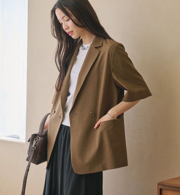 BEAUTY&YOUTH UNITED ARROWS「ハーフスリーブ ジャケット 吸水速乾 防シワ ウォッシャブル」|テーラードジャケット|DK.BROWN