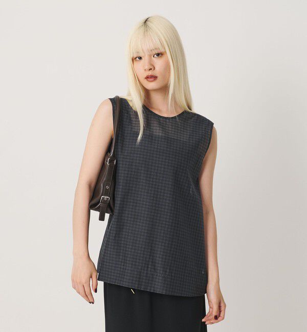 BEAUTY&YOUTH UNITED ARROWS「コットンシルク シアーチェック ノースリーブ ブラウス」|シャツ・ブラウス|