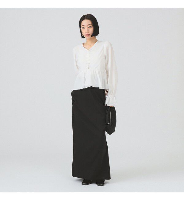 Ray BEAMS 「ギャザー ペプラム Vネック ブラウス　　26SS 日除け 裾フレア 冷房対策  春夏」|シャツ・ブラウス|