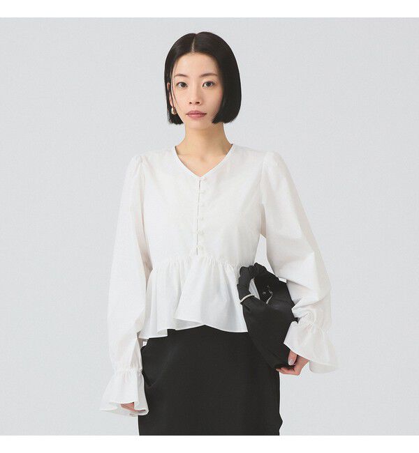 Ray BEAMS 「ギャザー ペプラム Vネック ブラウス　　26SS 日除け 裾フレア 冷房対策  春夏」|シャツ・ブラウス|