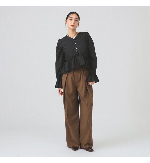 Ray BEAMS 「ギャザー ペプラム Vネック ブラウス　　26SS 日除け 裾フレア 冷房対策  春夏」|シャツ・ブラウス|