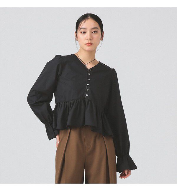 Ray BEAMS 「ギャザー ペプラム Vネック ブラウス　　26SS 日除け 裾フレア 冷房対策  春夏」|シャツ・ブラウス|