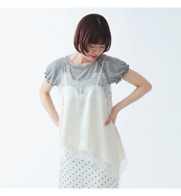 Ray BEAMS 「レース トリム サテン キャミソール」|シャツ・ブラウス|