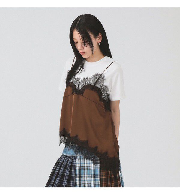 Ray BEAMS 「レース トリム サテン キャミソール」|シャツ・ブラウス|BROWN
